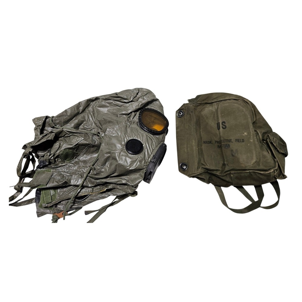 US Military M17A1 Protective Field Mask with M6A2 Hood and Canvas Bag Olive Drab